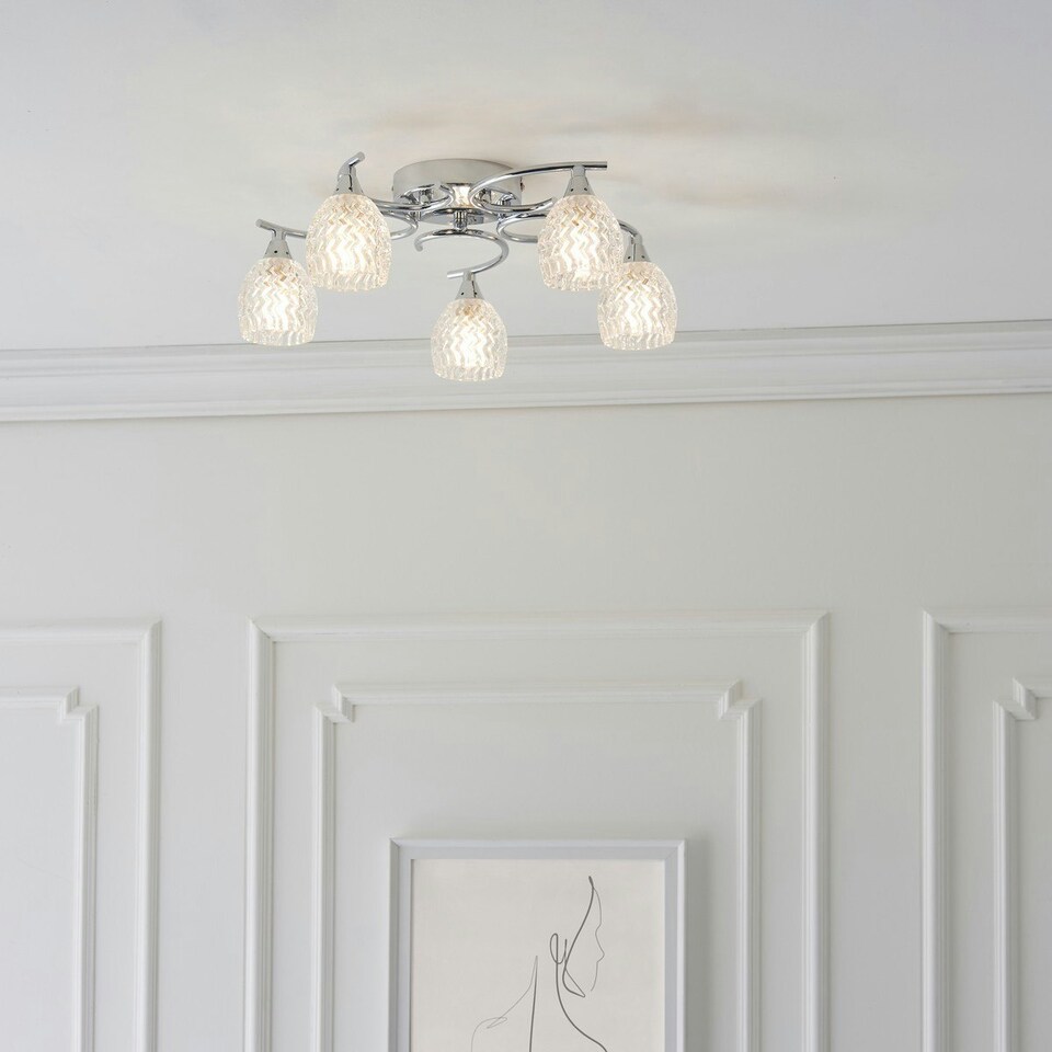 image 1 of Boyer 5 Light Semi Flush Multi Arm Ceiling Light Chrome, G9