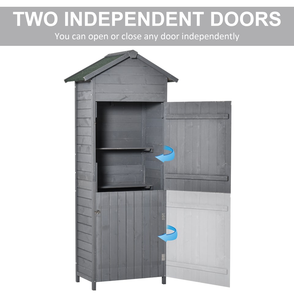 image 1 of Outsunny Wooden Garden Storage Shed Utility Gardener Cabinet w 3 Shelves, Tiltedfelt Roof and Two Lockable Doors, 79cm x 49cm x 191.5cm, Dark Grey