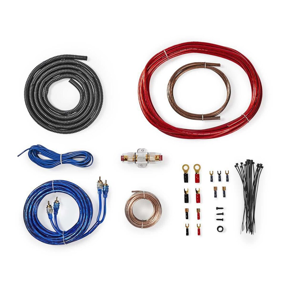 image 1 of Nedis Car Audio Amplifier Wiring Kit 8GA - Complete Install Kit with Power Cable, RCA, Fuse, Ground Wire, 5m Cables