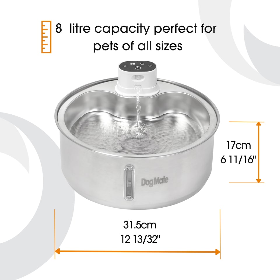 image 1 of Dog Mate 8 Litre Stainless Steel Cordless Pet Water Fountain | Silver