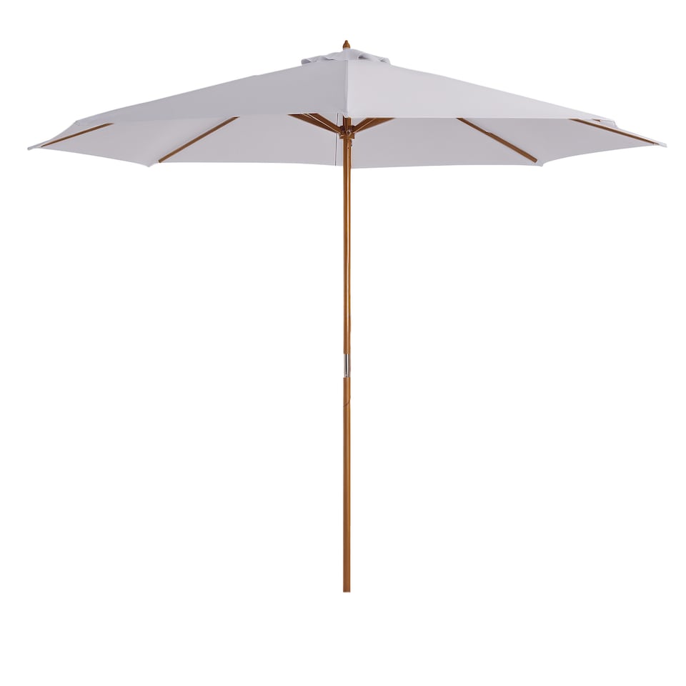 image 1 of Outsunny 3m Garden Parasol, Pulley Operated Patio Umbrella, Wooden Parasol, Table Market Umbrella with Rope Pulley Mechanism and 8 Ribs, White