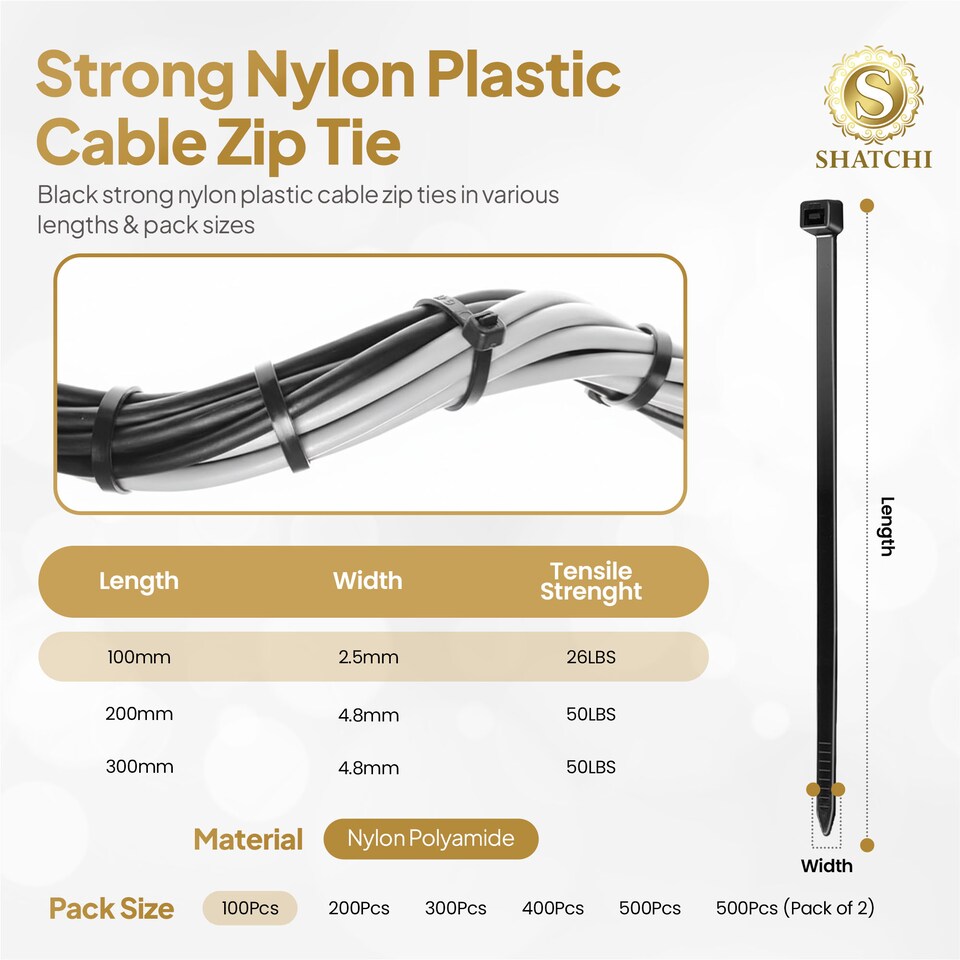 image 1 of 100 Pcs 100mm x 2.5mm Strong Black Nylon Plastic Cable Ties Zip Tie Wraps organizer | Black