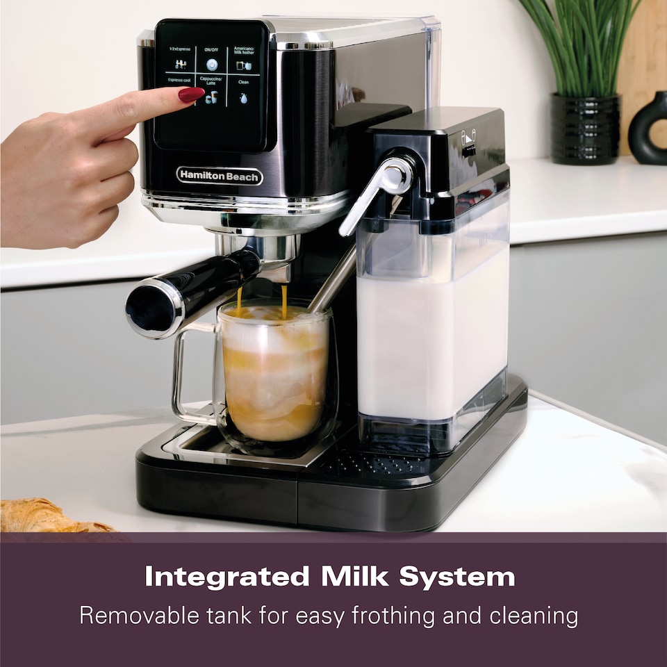 image 1 of Hamilton Beach BaristaPro Plus Touch 8-in-1 Espresso Machine Black
