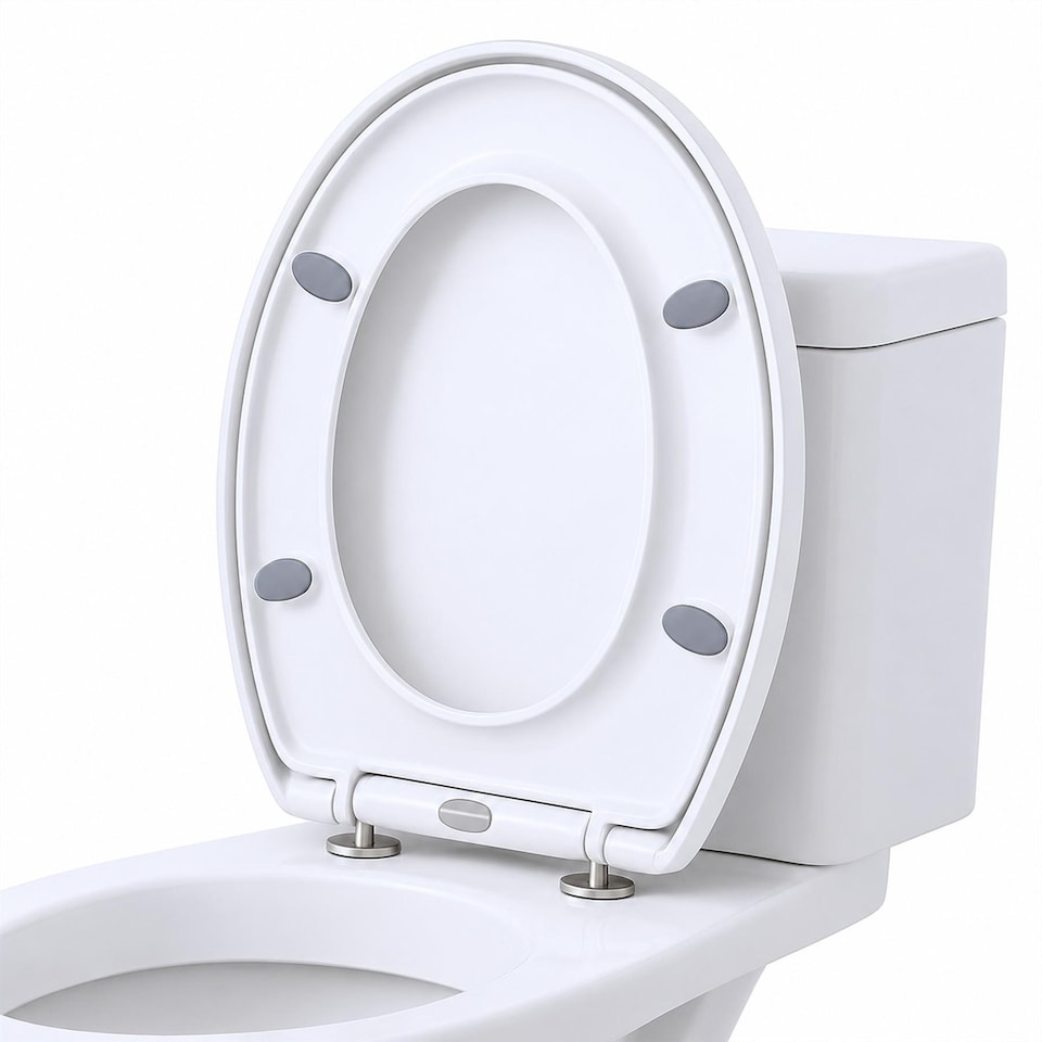 image 1 of Harbour Housewares Soft Close Toilet Seat for Oval Toilets - Anti-Bacterial Bathroom Bowl Loo Cover with Quick Release Hinges
