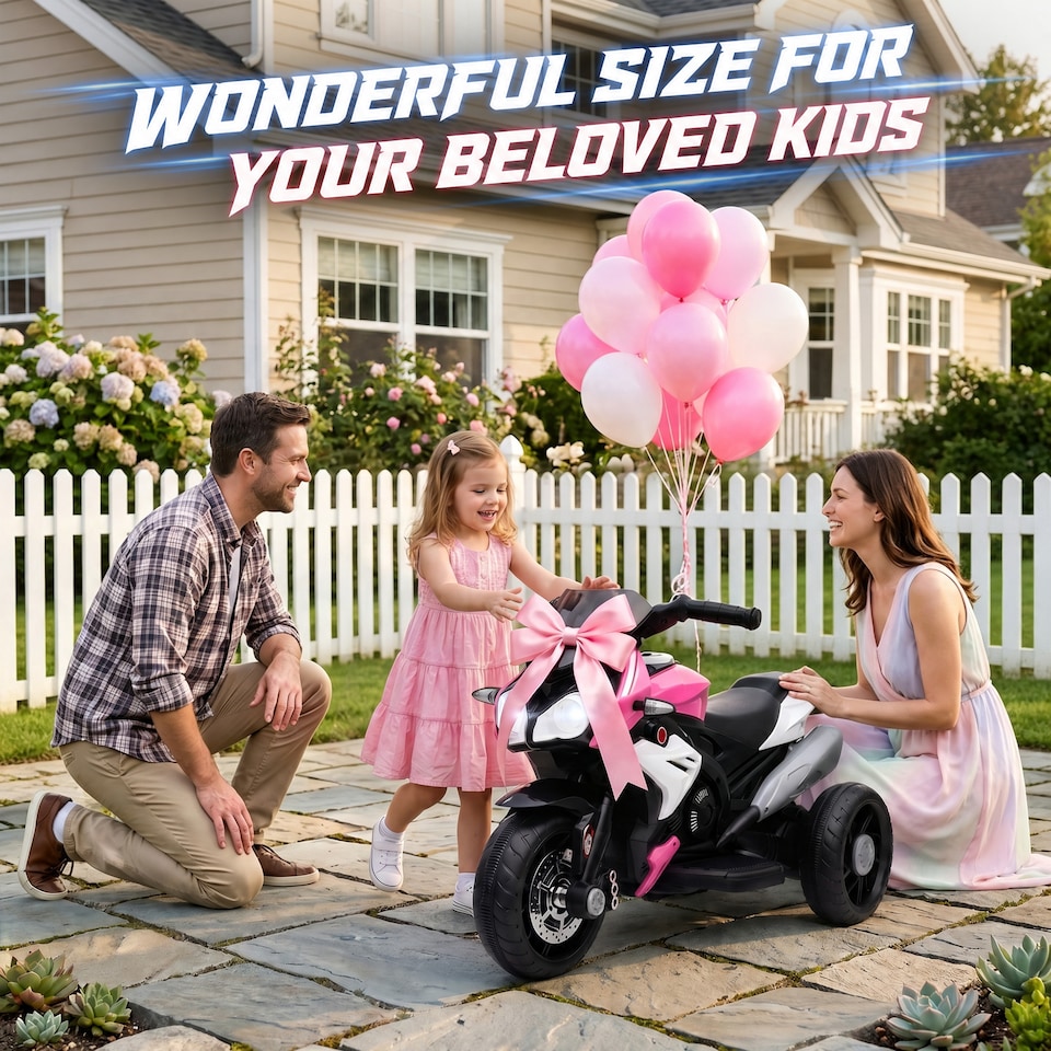 image 1 of HOMCOM Kids Electric Motorcycle with 3 Wheels, Headlight, Music, Horn, Pink