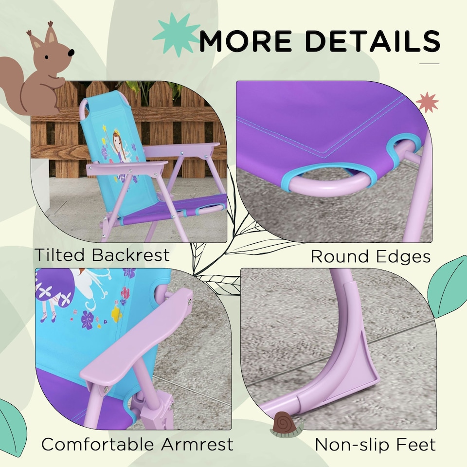 image 1 of Outsunny Kids Bistro Table and Chair Set w/ Fairy Theme, Adjustable Parasol