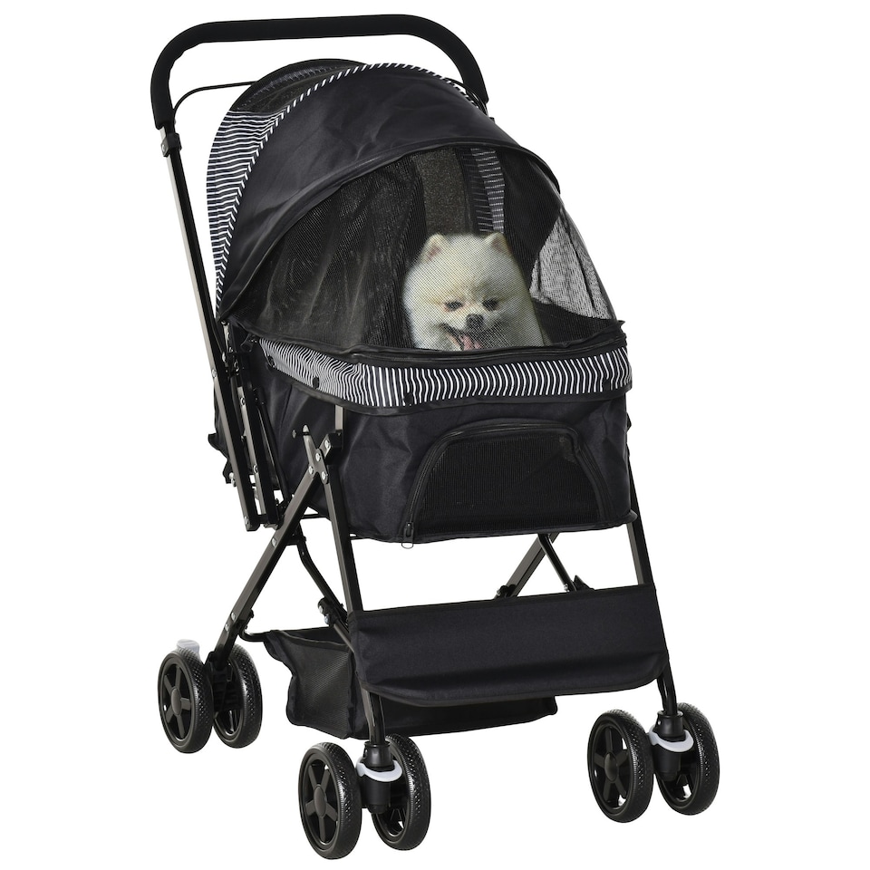 image 1 of PawHut Pet Stroller Dog Foldable Travel Carriage with Reversible Handle, Black