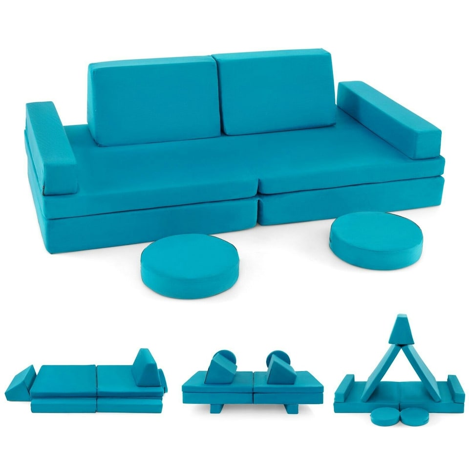 image 1 of COSTWAY 8-Piece Kids Play Couch Sofa Convertible Foam Sofa-Green | Green | Chair