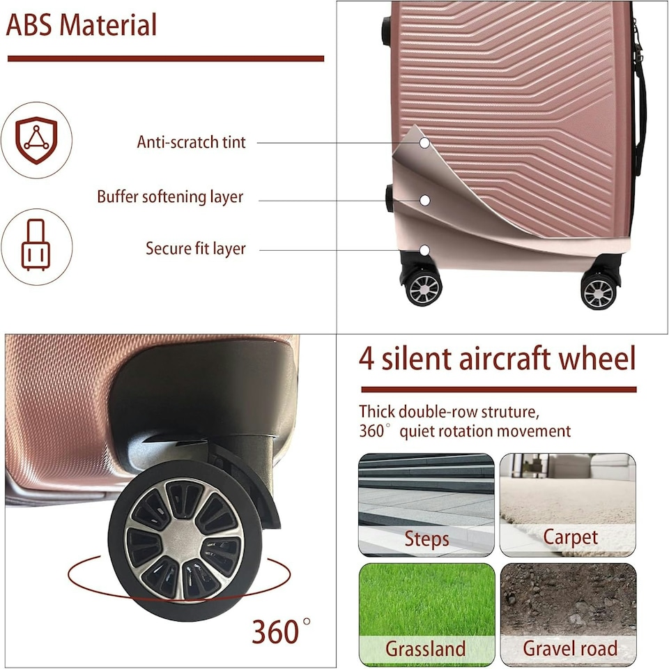image 1 of Alivio Lightweight Hard Shell ABS Luggage Suitcase Set (Rose Gold) Gold | Rose Gold | Large