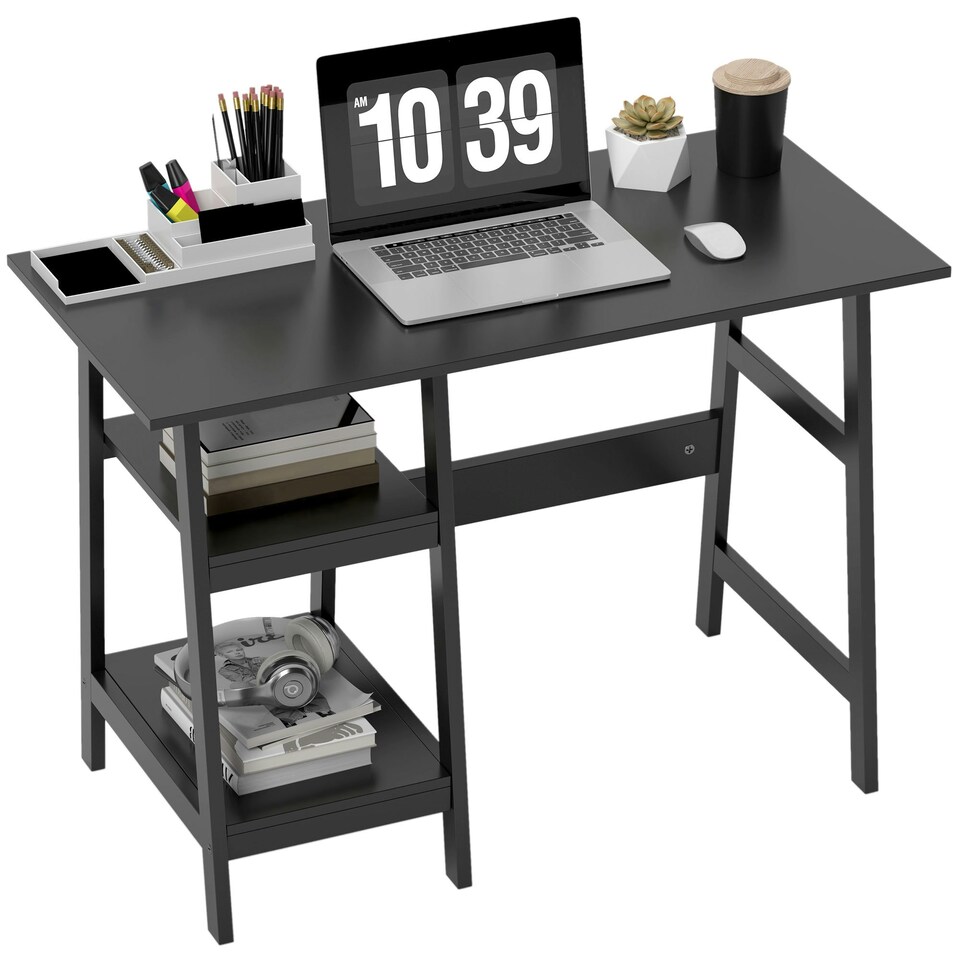 image 1 of HOMCOM Computer Writing Desk w/ Shelf PC Workstation for Home Office White