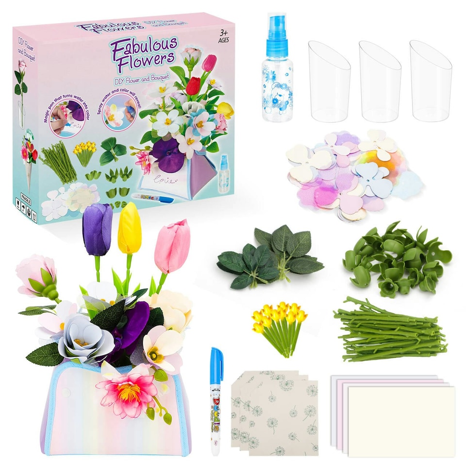 image 1 of Fabulous Flowers DIY Kit for Kids – Build Your Own Bouquet with Water-Reveal Magic Pen