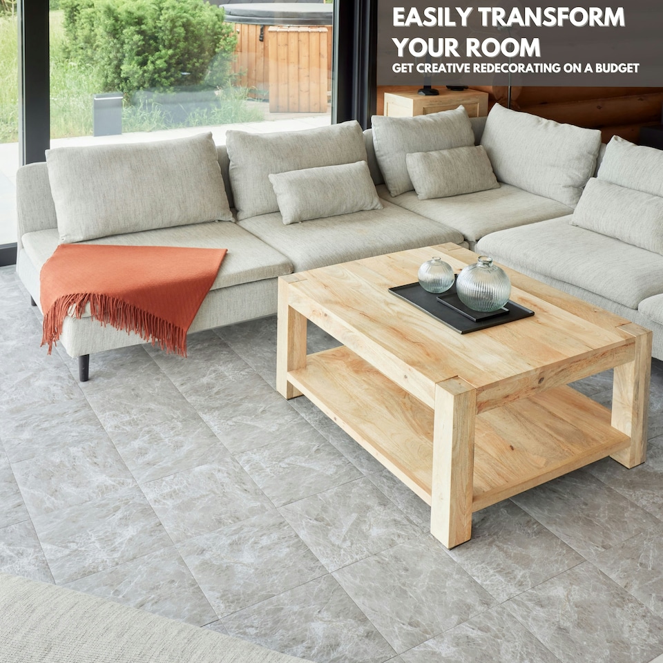 image 1 of Vinyl Floor Tiles Self Adhesive – 30 Pack Covers 30 sqf (2.79sqm) – 12x12in (30.5x30.5cm) Waterproof Peel & Stick Vinyl Flooring for Kitchen, Bathroom & Home Light Grey Marble