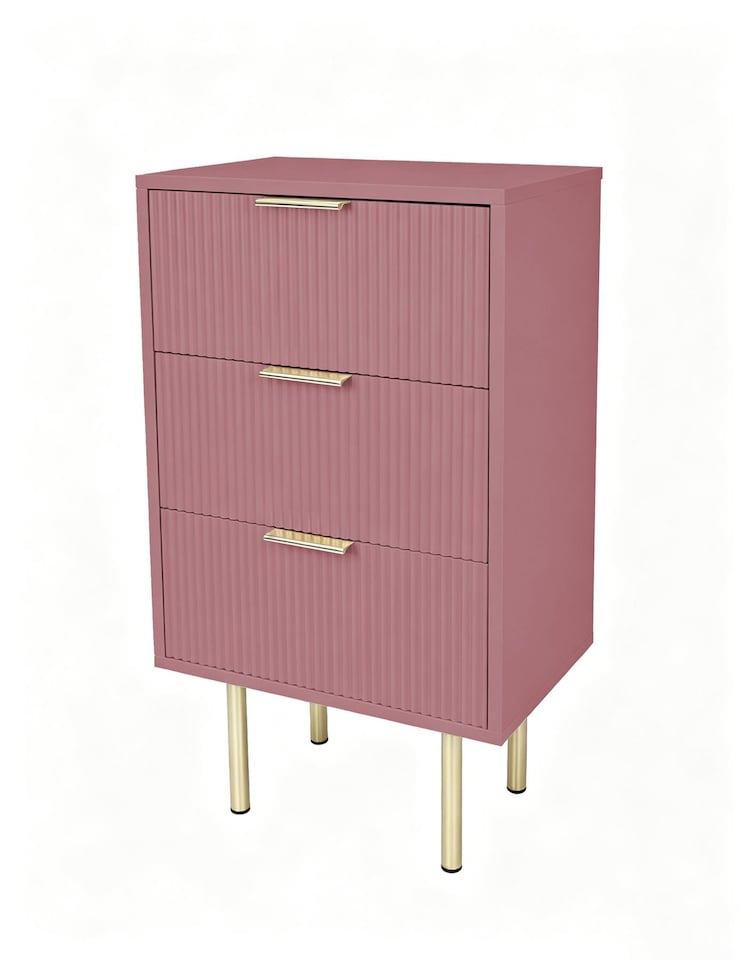 image 1 of OHS Ribbed 3-Drawer Bedside Cabinet Engineered Wood Nightstand Office