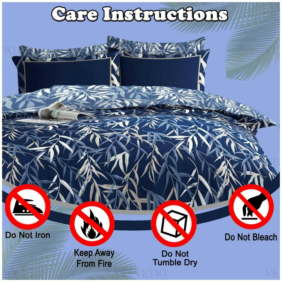 image 1 of VELVETIO Monton Complete Duvet Cover Set with Fitted Sheet Breathable Bedding Quilt Blue | Double