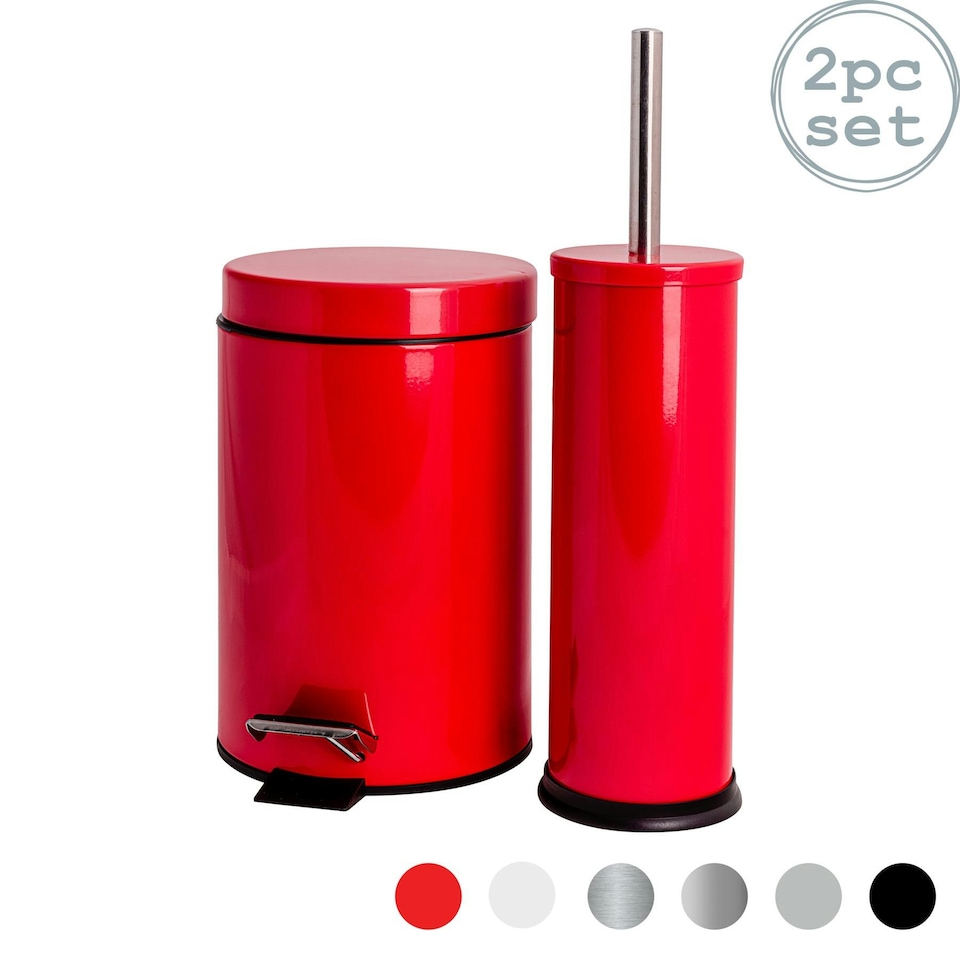 image 1 of Harbour Housewares Round Toilet Brush & Bin Set - Red Red