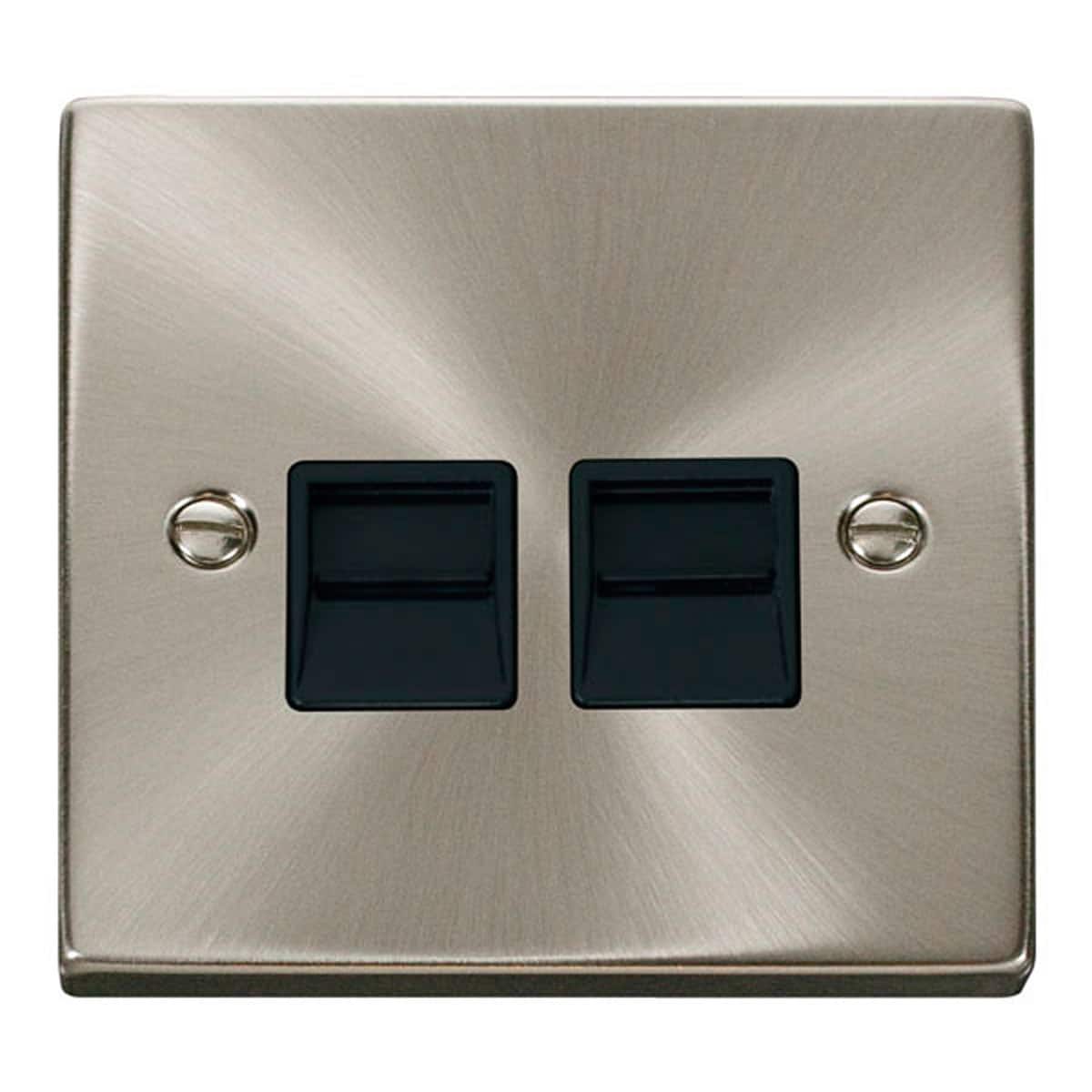 SE Home Satin / Brushed Chrome Master Telephone Twin Socket in Metallic Silver