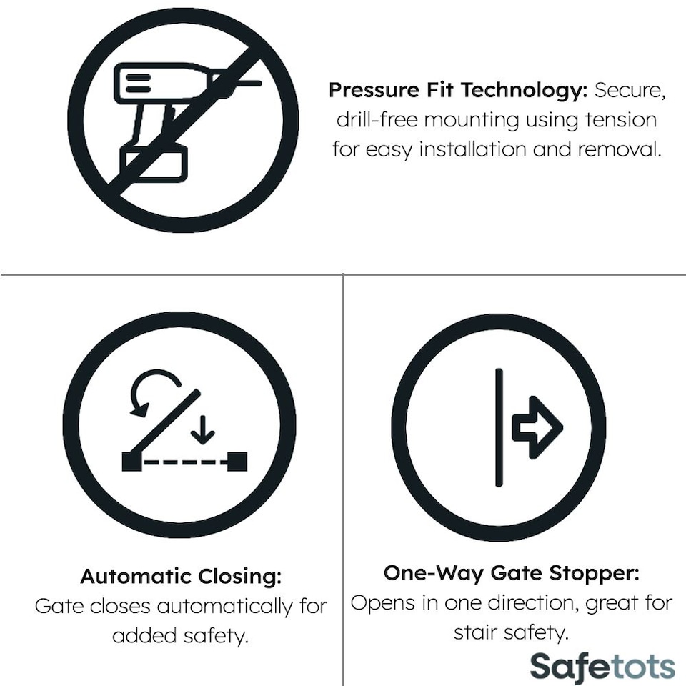 image 1 of Bettacare Auto Close Stair Gate, 61cm - 66.5cm, Matt Black, Extra Narrow, Narrow Pressure Fit Safety Gate, Baby Gate | Black | 1