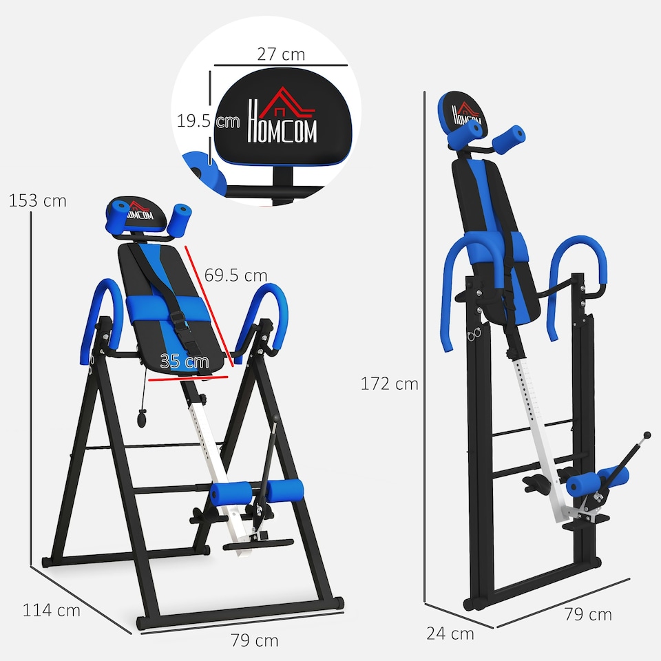 image 1 of HOMCOM Adjustable Gravity Inversion Table with Safety Belt, Blue