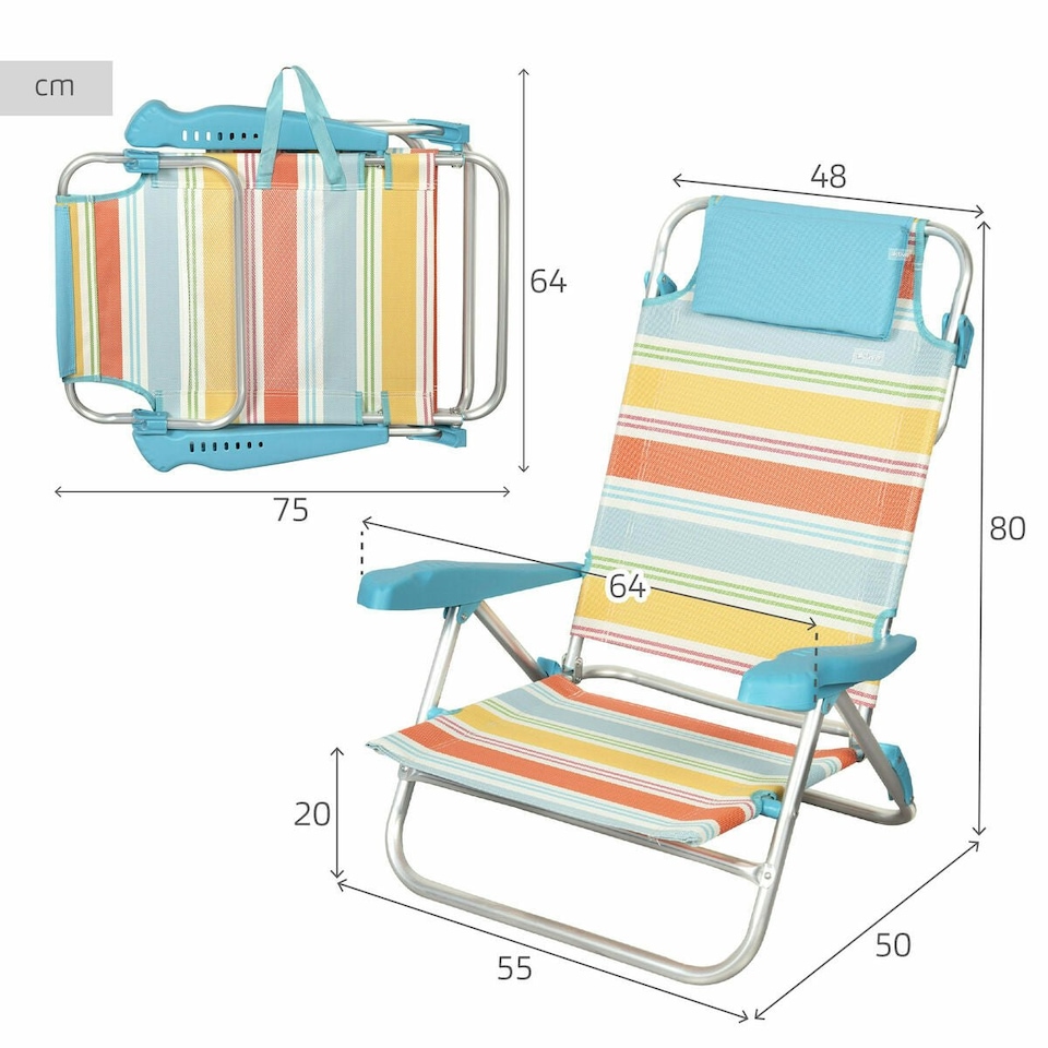 image 1 of Beach Chair Aktive Multicolour 48 x 90 x 60 cm (2 Units) N/A