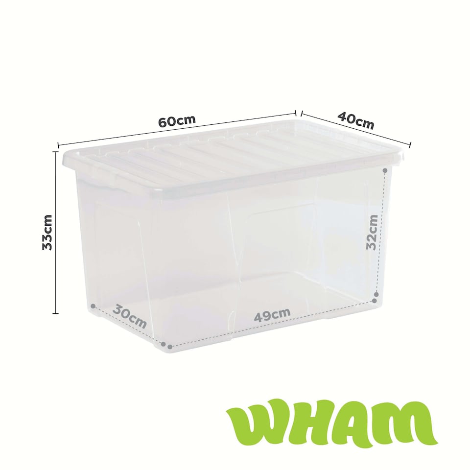 image 1 of Wham Crystal 5 x 60L Stackable Plastic Storage Boxes with Lids Clear | Clear