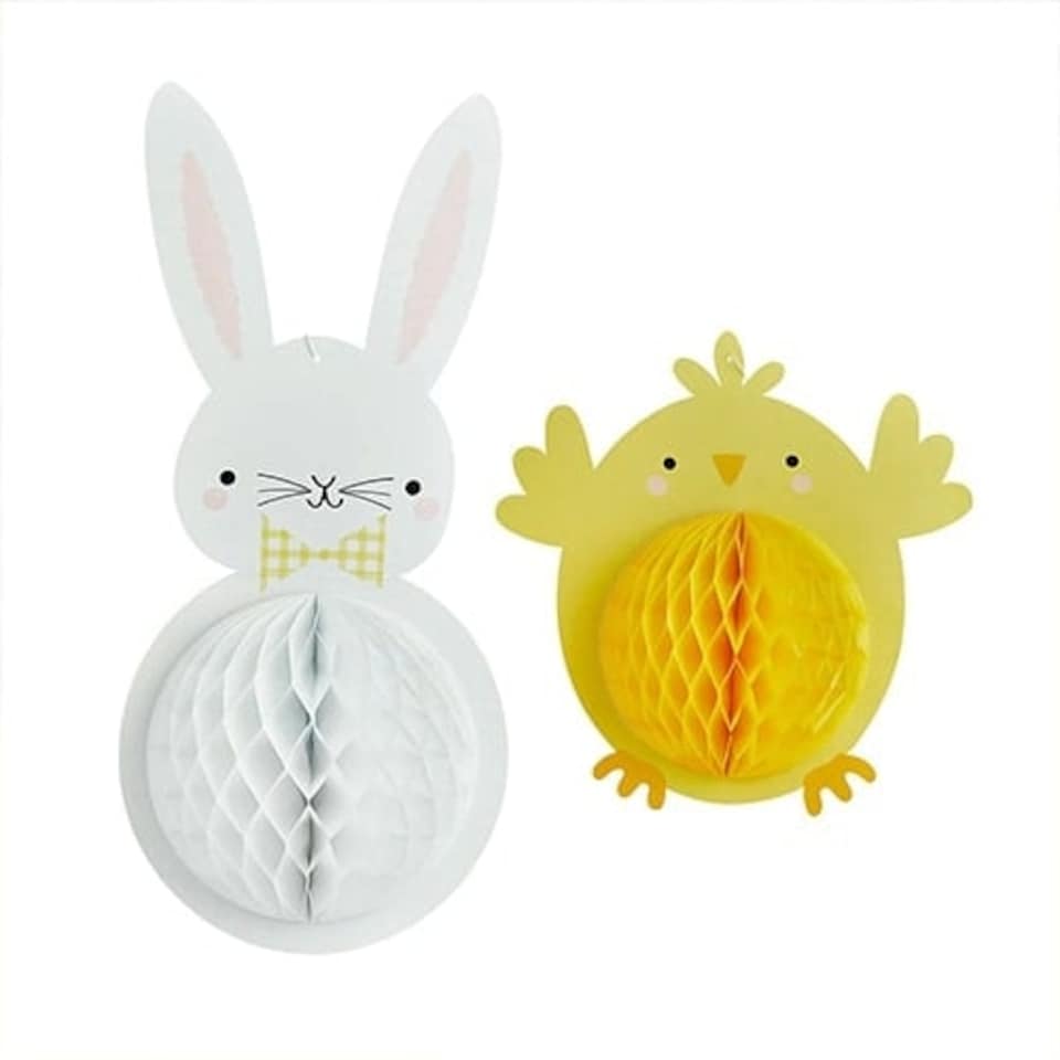 image 1 of Bunny & Chick Easter Honeycomb Hanging Decorations - Pack of 2