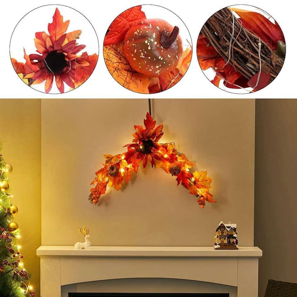 image 1 of Living and Home Maple Leaves Halloween Sunflower & Pumpkind Garland