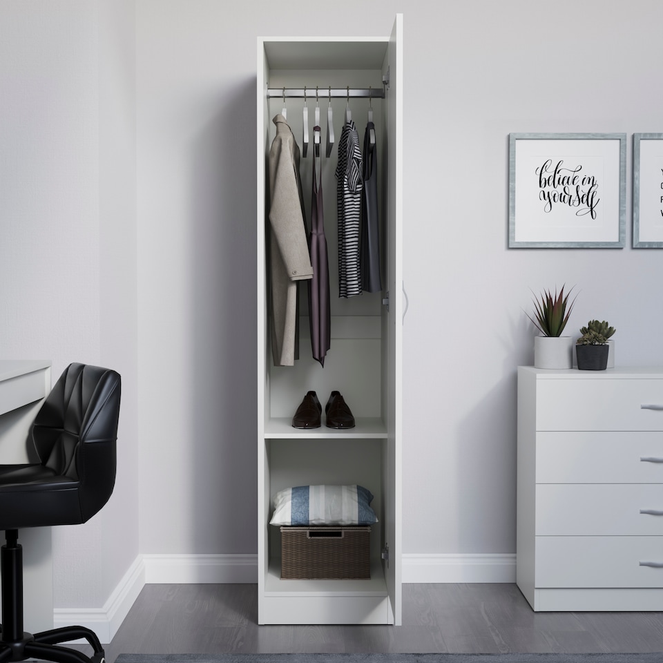 image 1 of Vida Designs Riano 1 Door Wardrobe With Shelf & Clothes Rail, White
