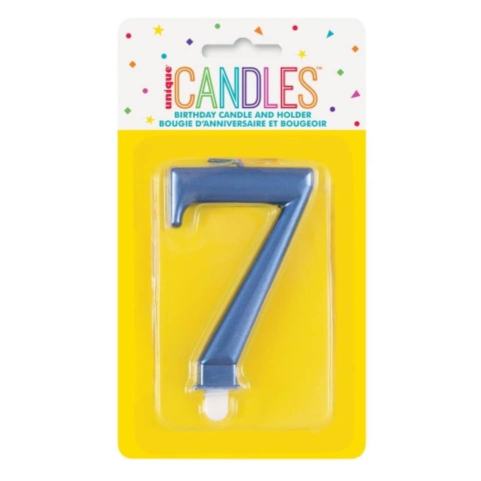 image 1 of Metallic Blue Number 7 Birthday Candle