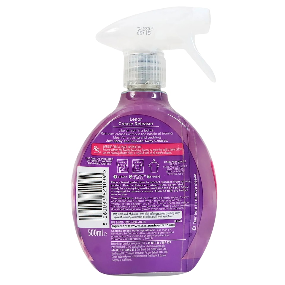 image 1 of Lenor Crease Releaser Spray Exotic Bloom & Moonlight Lily 500ml x3