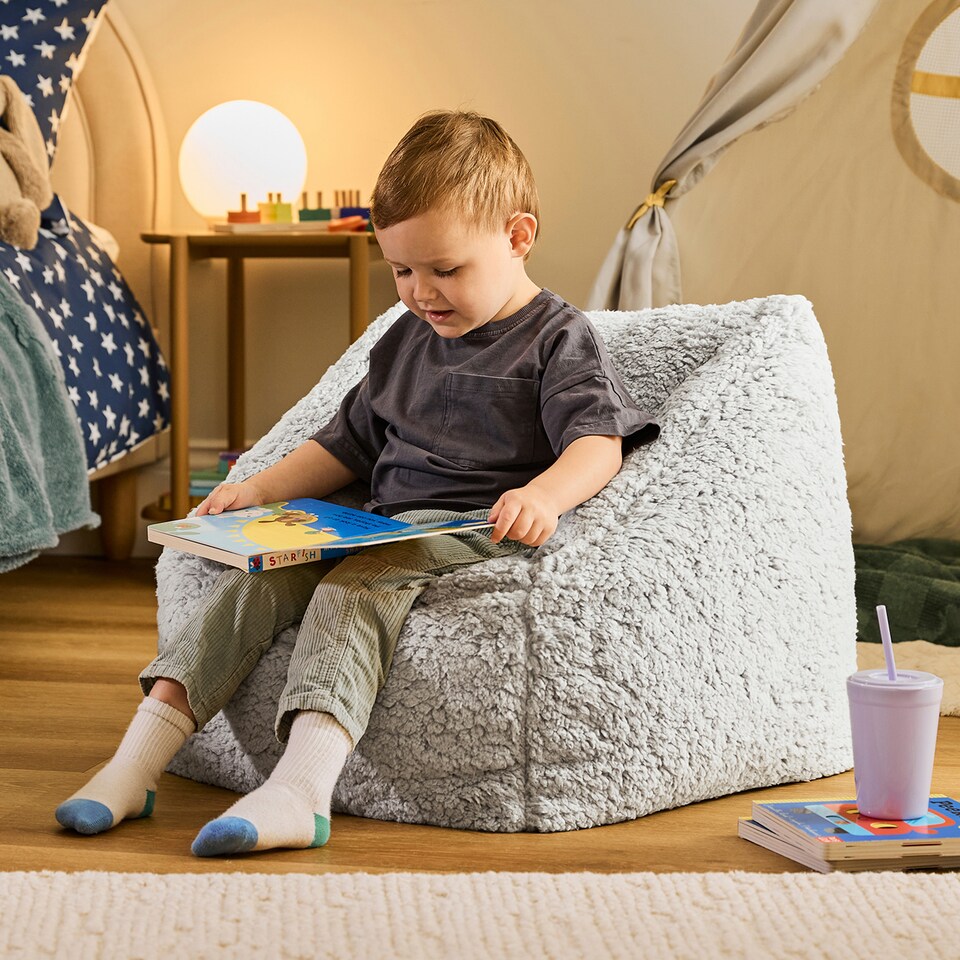 image 1 of icon Kids Teddy Bear Armchair Bean Bag Grey Childrens Bean Bags Set of 2