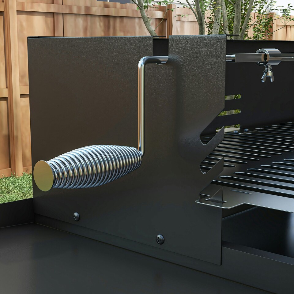 image 1 of Outsunny Charcoal Spit Roasting Machine w/ 3-Tier Grill Grate & Foldable Shelves