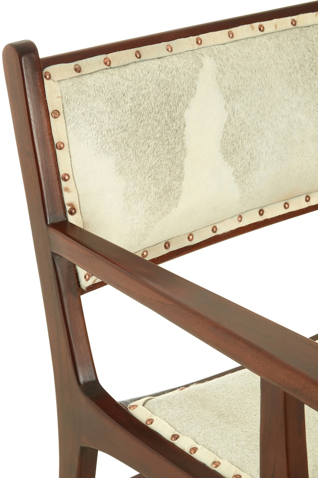 image 1 of Interiors By Premier Stylish Leather Teak Wood Dining Chair, Spacious Kitchen Chair, Classic Armchair, Garden Accent Chair | Cream