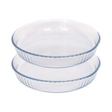 Argon Tableware Optical Round Glass Oven Dishes - 26cm x 26cm - Pack of 2 | Clear | Clear | 26cm x 26cm