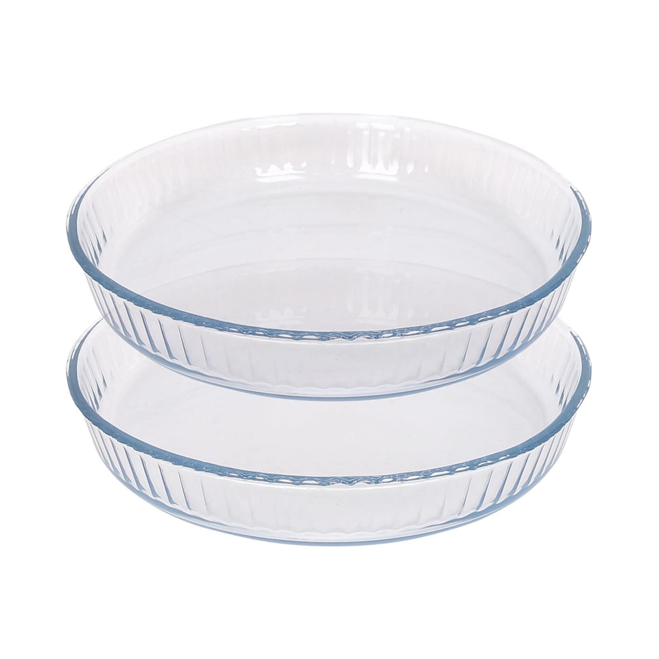 image 1 of Argon Tableware Optical Round Glass Oven Dishes - 26cm x 26cm - Pack of 2 | Clear | Clear | 26cm x 26cm