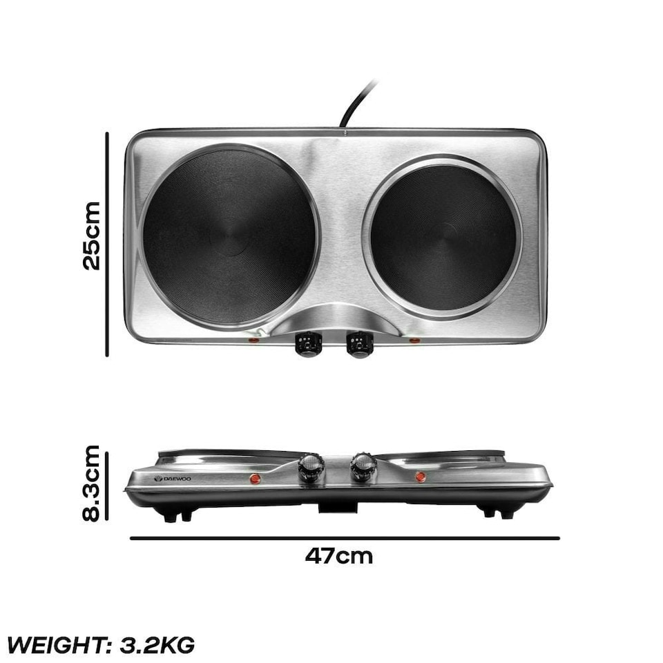image 1 of Daewoo Stainless Steel Portable Double Hot Plate