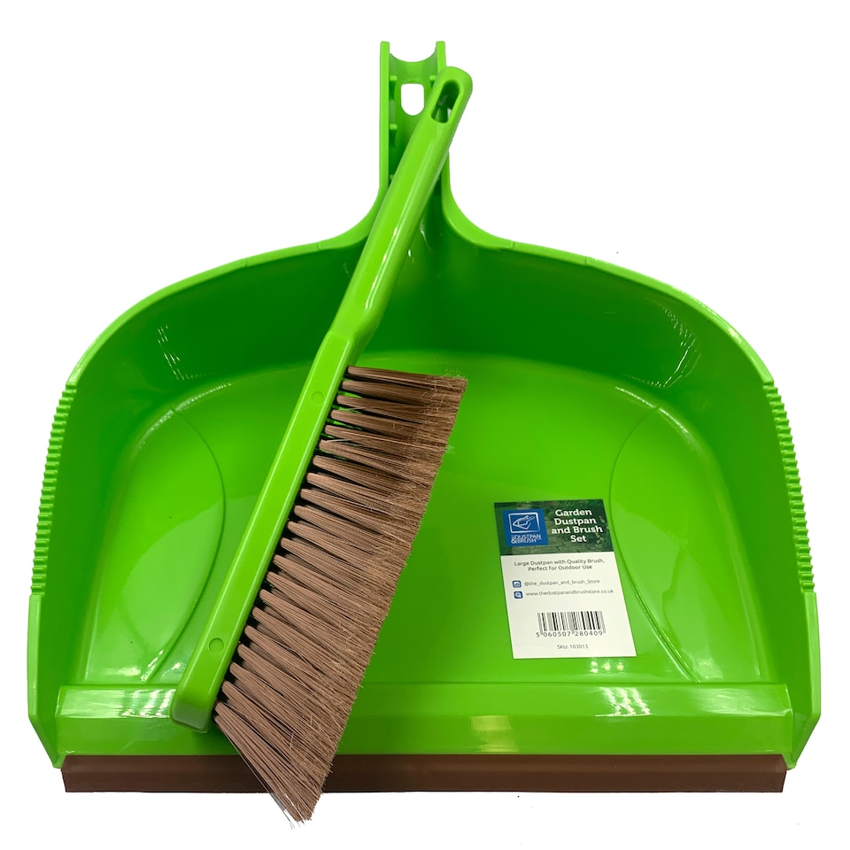 image 1 of Deluxe Garden Dustpan and Brush Set Large Outdoor Dustpan with Stiff Bristle Brush
