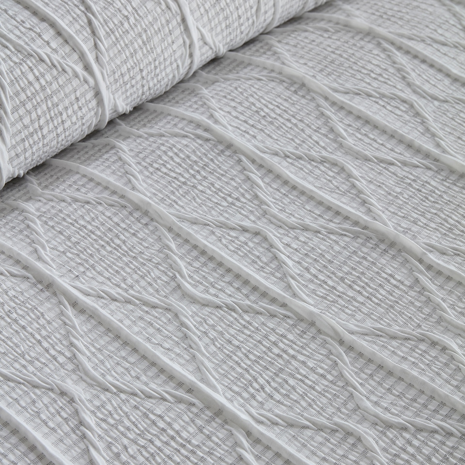 image 1 of Serene Crinkle Stripe Duvet Cover Set White