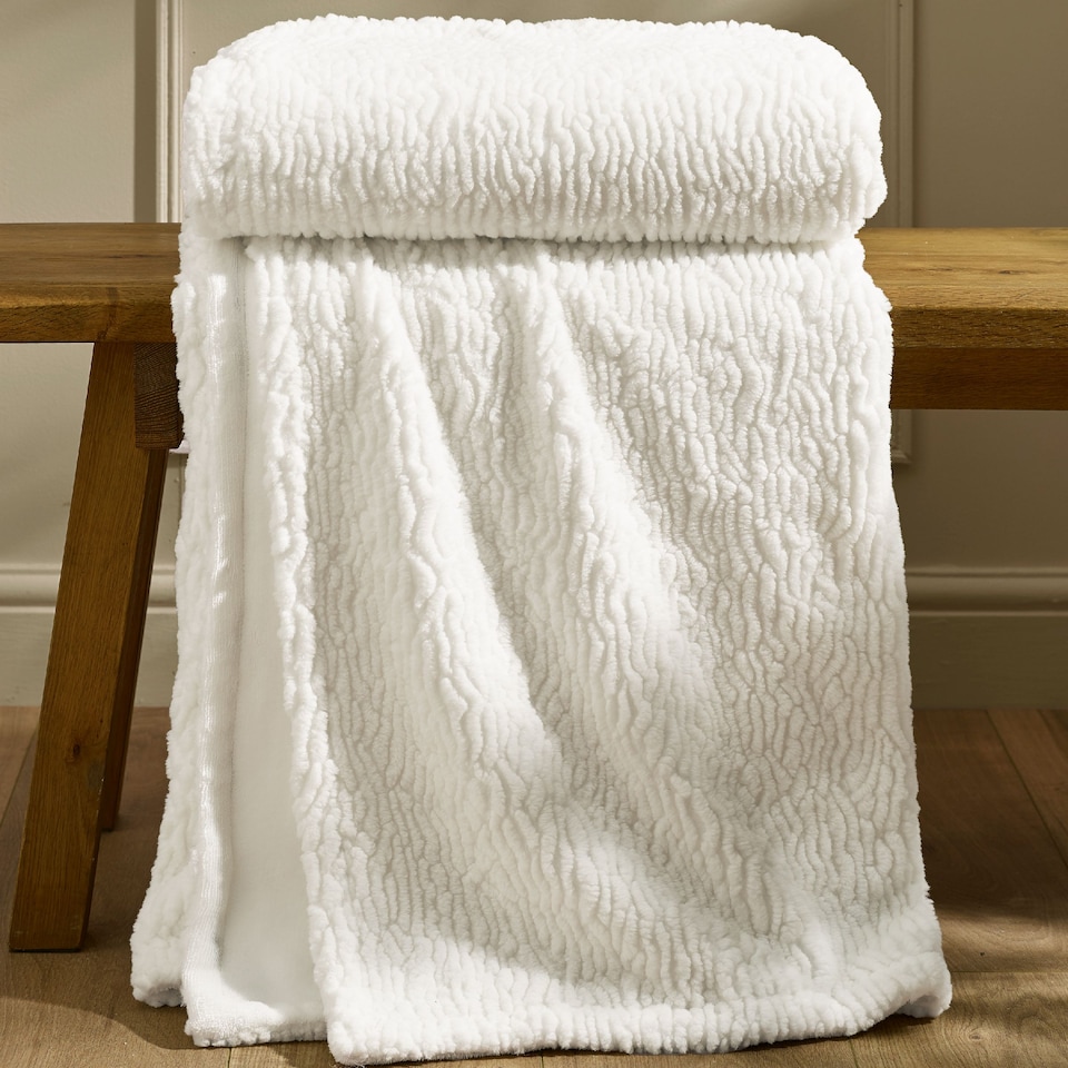 image 1 of Catherine Lansfield Textured Wave Faux Fur Blanket Throw
