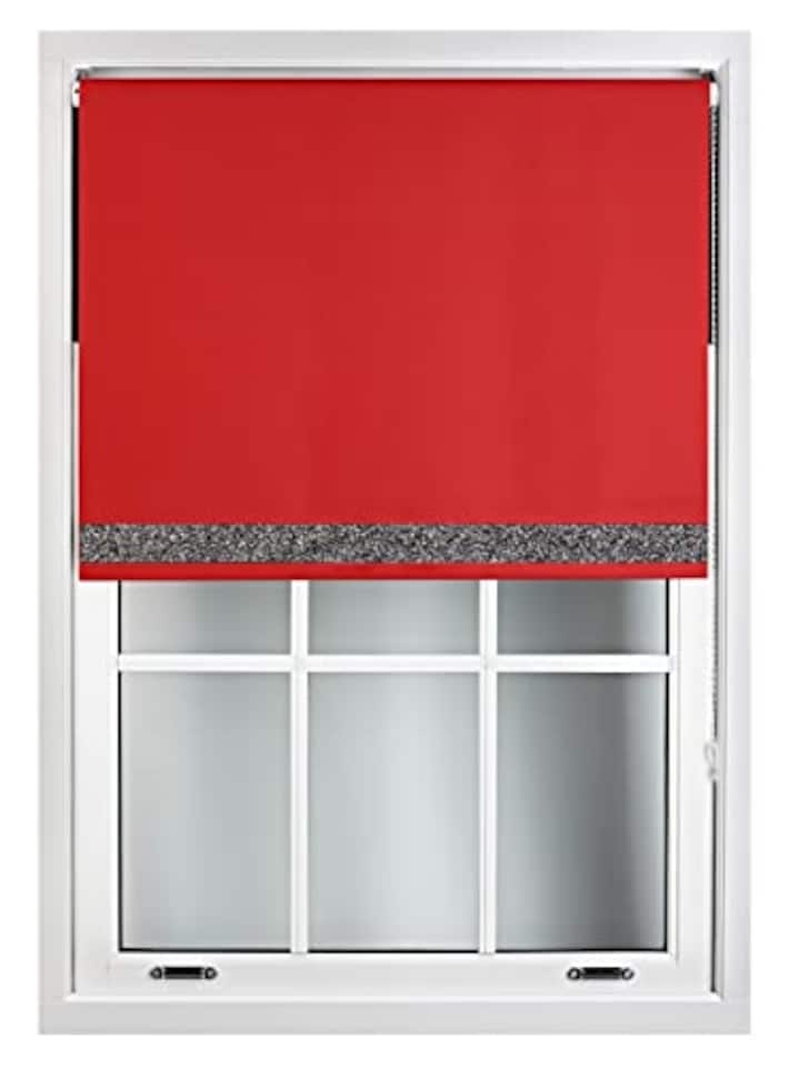 image 1 of FURNISHED Thermal Blackout Roller Blinds with Glitter Edge - (W)85cm x (L)165cm | Red | Red | (W) 85cm x (L) 165cm