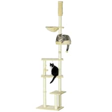 PawHut Floor To Ceiling Cat Tree 6-Tier with Scratch Post Bed Hammock Beige