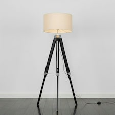ValueLights Clipper Black Floor Lamp With Reni Mink Shade