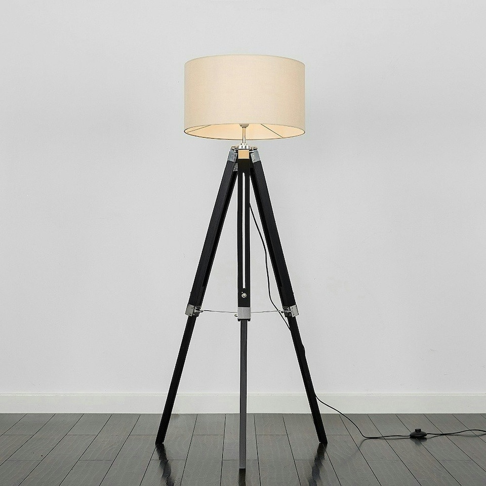 image 1 of ValueLights Clipper Black Floor Lamp With Reni Mink Shade