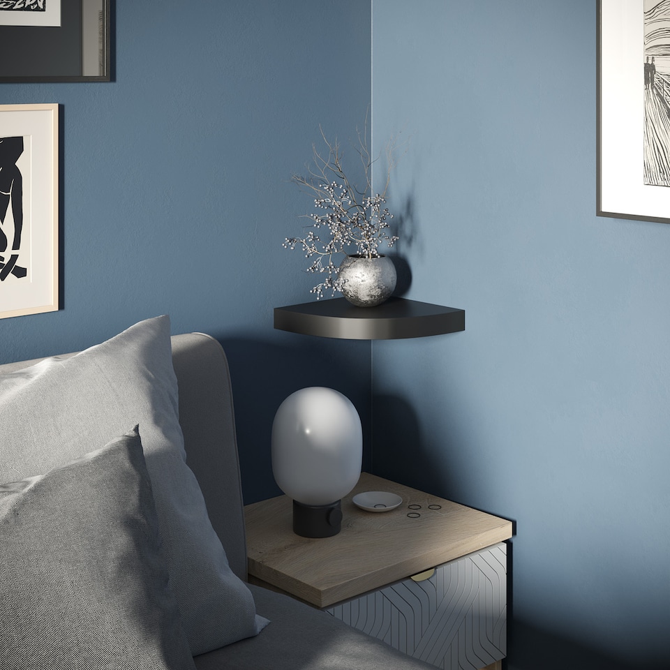 image 1 of Wooden Wall Mounted Floating Corner Shelf | Black | 1