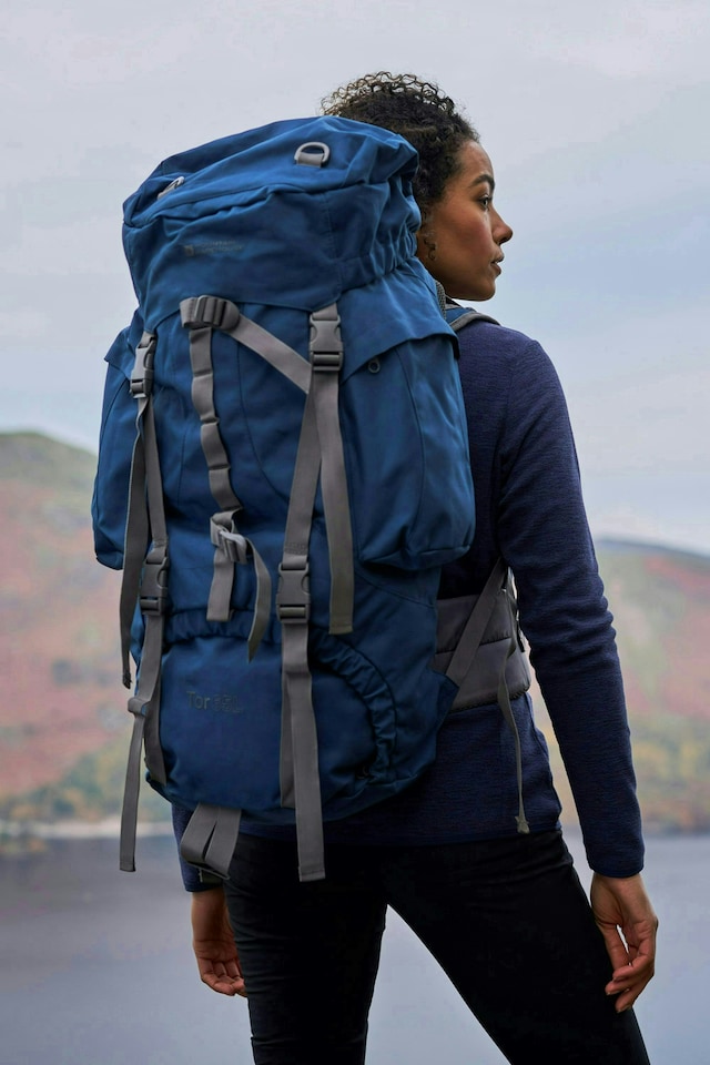 image 1 of Mountain Warehouse 65L Large Rucksack Backpack Travelling Backpacking Camping | Blue