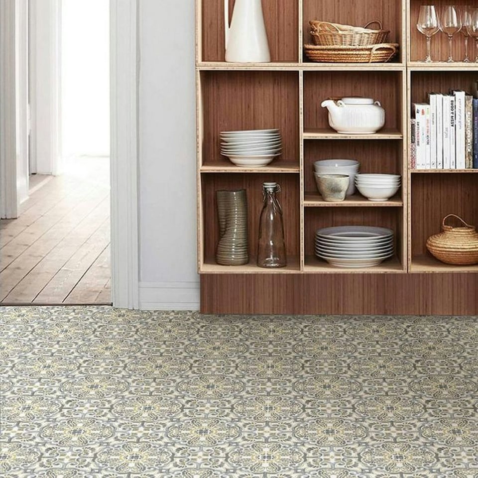 image 1 of Fine Decor Floorpops Vinyl Floor Tiles (Pack of 10) - Grey/Beige - 30cm x 30cm x 0.1cm Grey | 30cm x 30cm x 0.1cm
