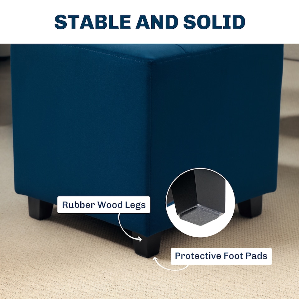 image 1 of HOMCOM Small Footstool Ottoman, Velvet Footrest, Square Foot Stool with Rubber Wood Legs and Padded Seat for Living Room, Bedroom, Entryway, 35 35 35cm, Blue | Blue | 1