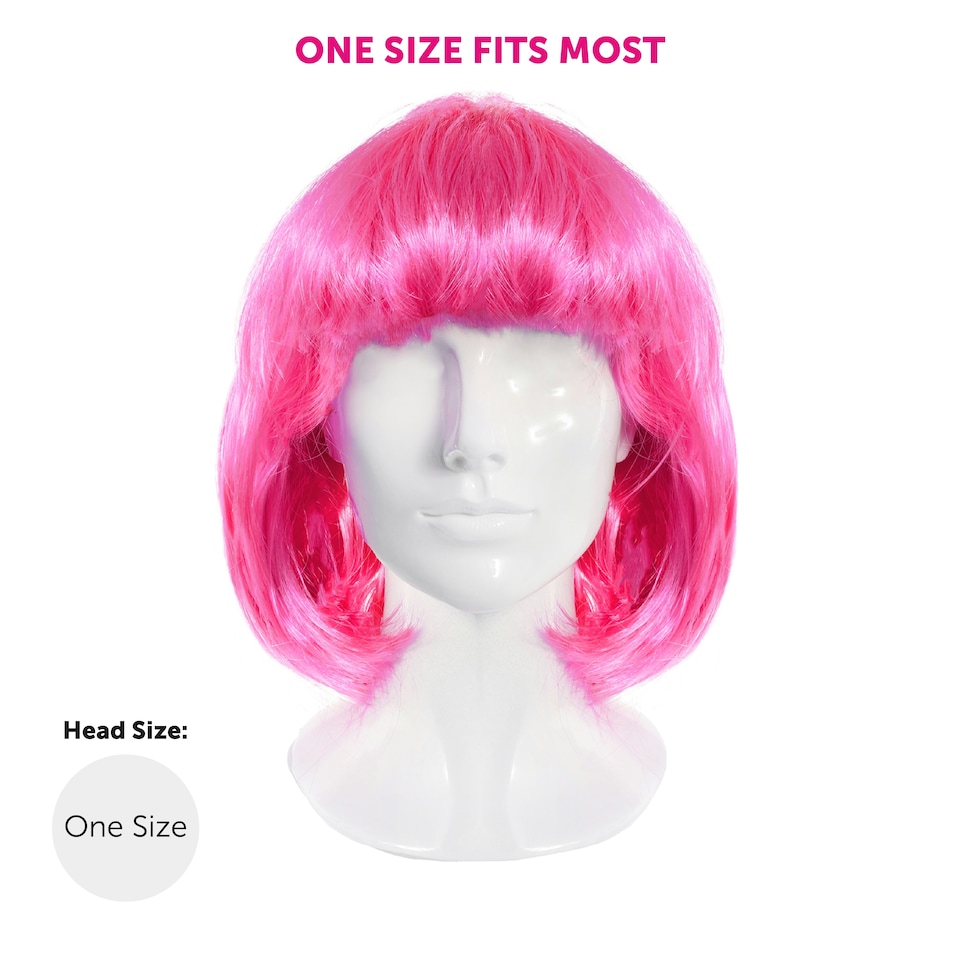 image 1 of Adults Hot Pink Bob Wig – Bright Fancy Dress Hairpiece for Parties & Costumes Pink | One Size