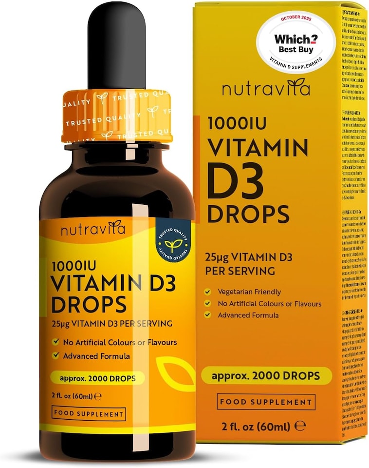 image 1 of Nutravita Vitamin D3 - Which Best Buy 2025 - Liquid Vitamin D Supplement 1000IU - Supports Bones, Immune System & Calcium Absorption - 2000 Drops