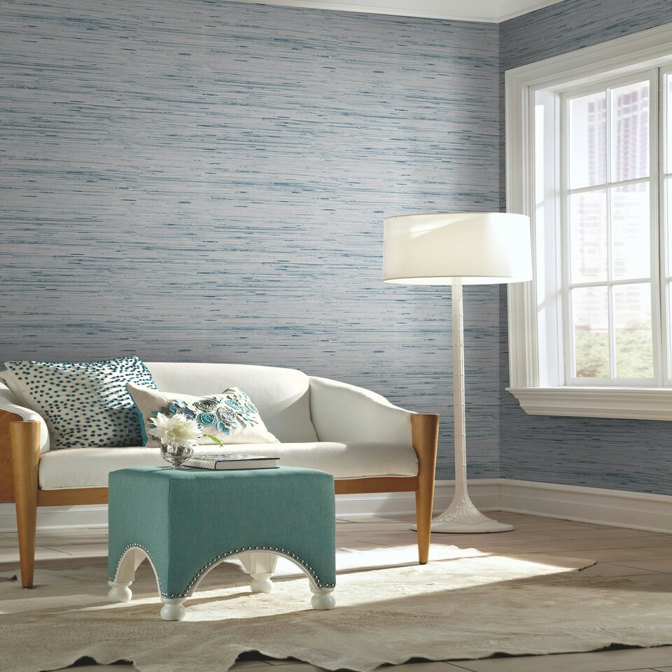 image 1 of York Premium Y6201603 Lustrous Grasscloth Wallpaper, Blue & Gold Multi
