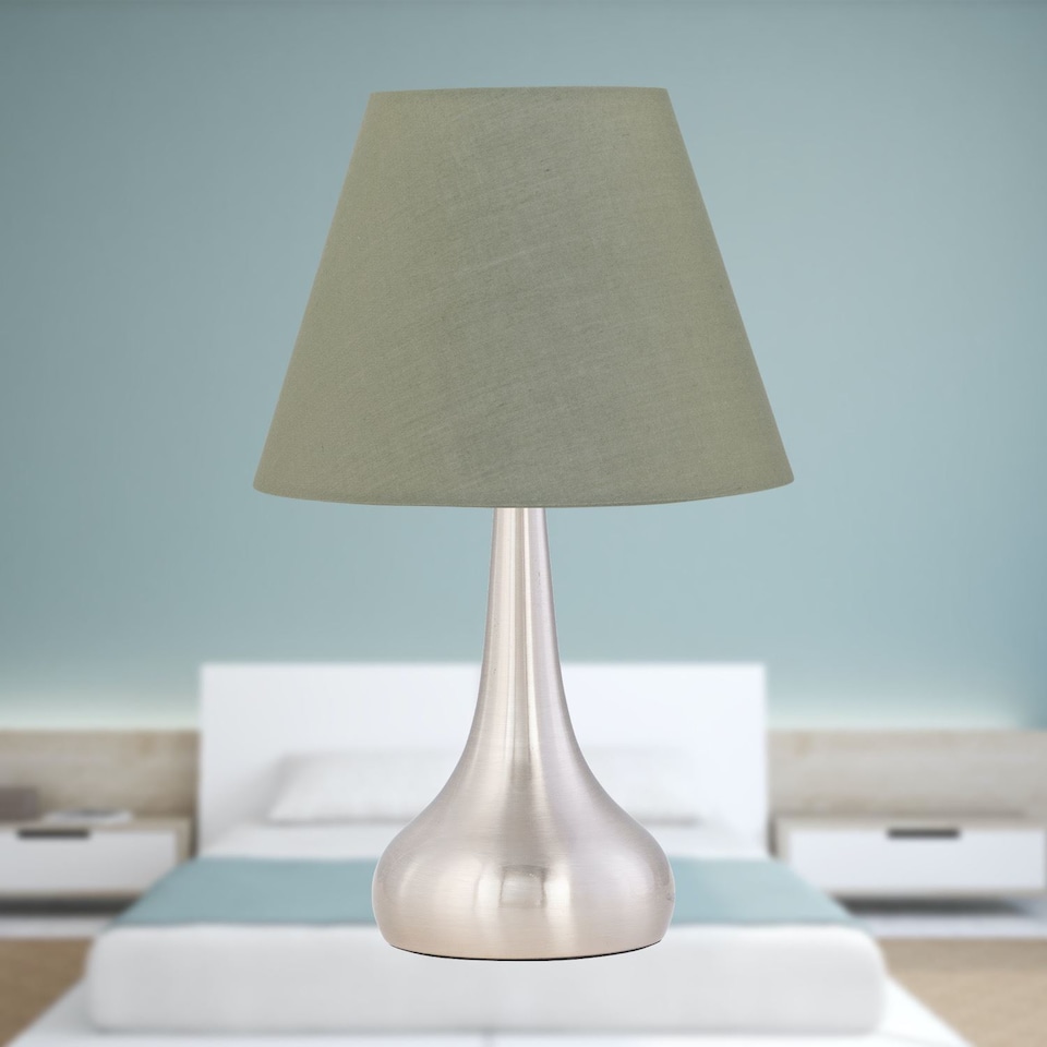 image 1 of Romana - Brushed Chrome Touch Table Lamp with Sage Green Shade | Chrome | Green | Medium | 1